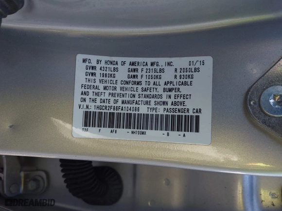 2015 Honda Accord Sedan EX-L with VIN 1HGCR2F86FA104086, listed as a IAAI auction lot 41395174 with 199,287 mi miles. Bid and sale history available at carsss.com. Image 9.