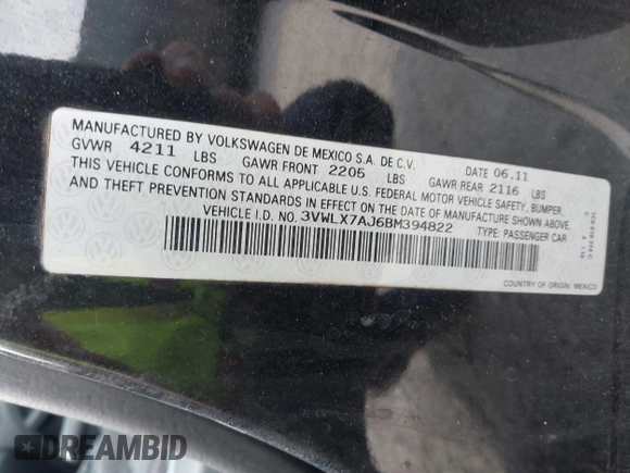 2011 Volkswagen Jetta SEL с VIN 3VWLX7AJ6BM394822, выставлен на аукционе IAAI как лот 42360987 с пробегом 173 310 миль миль и . История ставок и продаж доступна на DreamBid. Изображение 9.