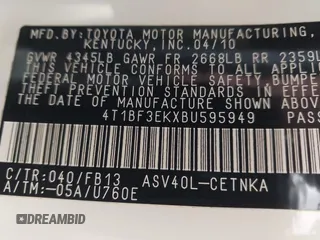 2011 Toyota Camry LE with VIN 4T1BF3EKXBU595949, listed as a IAAI auction lot 42038004 with 159,037 mi miles and . Bid and sale history available at DreamBid. Image 9.