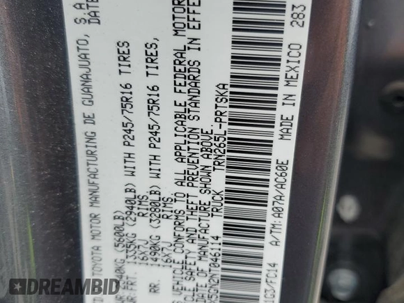 2022 Toyota Tacoma SR with VIN 3TYAX5GN2NT046114, listed as a Copart auction lot 61281875 with 57,726 mi miles and Salvage title. Bid and sale history available at DreamBid. Image 12.