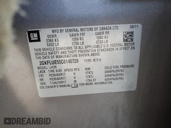 2012 GMC Terrain SLT-1 z VIN 2GKFLUE55C6146729, wystawiony jako Copart lot #89188025 z przebiegiem 184 951 mil mil oraz Nie do naprawy • Non repairable. Historia ofert i sprzedaży dostępna na DreamBid. Obrazek 12.