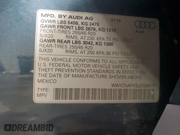 2018 Audi Q5 Prestige with VIN WA1CNAFY3J2130517, listed as a Copart auction lot 48870875 with 53,562 mi miles and Salvage Title. Bid and sale history available at carsss.com. Image 13.