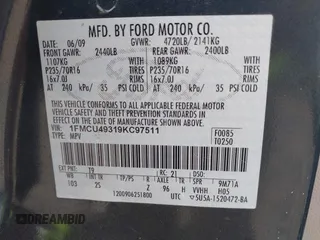 2009 Ford Escape Hybrid with VIN 1FMCU49319KC97511, listed as a IAAI auction lot 42735047 with 255,260 mi miles and . Bid and sale history available at DreamBid. Image 9.