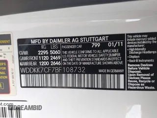 2011 Mercedes-Benz E-Class E 550 with VIN WDDKK7CF7BF108732, listed as a IAAI auction lot 41592820 with 53,640 mi miles. Bid and sale history available at carsss.com. Image 9.