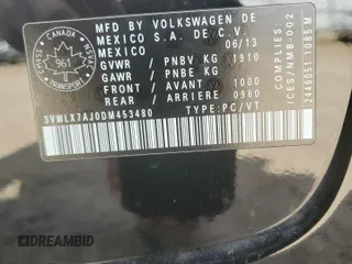 2013 Volkswagen Jetta SEL with VIN 3VWLX7AJ0DM453480, listed as a Copart auction lot 63823455 with 132,875 mi miles and Salvage title. Bid and sale history available at DreamBid. Image 12.