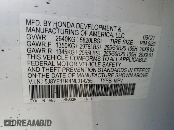 2022 Acura MDX w/Technology Package with VIN 5J8YE1H44NL014265, listed as a Copart auction lot 78062084 with 42,840 mi miles and Salvage Title. Bid and sale history available at carsss.com. Image 13.