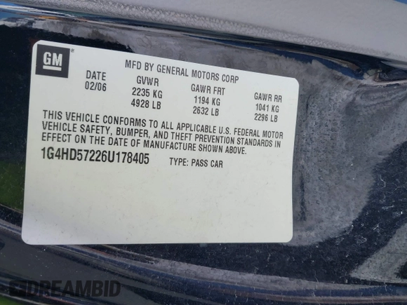 2006 Buick Lucerne CXL with VIN 1G4HD57226U178405, listed as a IAAI auction lot 41386148 with 104,146 mi miles. Bid and sale history available at carsss.com. Image 9.