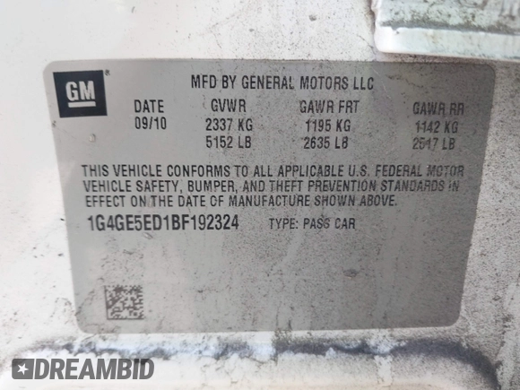 2011 Buick LaCrosse CXS with VIN 1G4GE5ED1BF192324, listed as a IAAI auction lot 41410677 with 203,186 mi miles and . Bid and sale history available at DreamBid. Image 9.