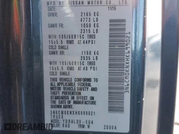 2017 Nissan NV200 SV z VIN 3N6CM0KNXHK699021, wystawiony jako Copart lot #52178855 z przebiegiem 156 325 mil mil oraz Szkoda całkowita • Salvage title. Historia ofert i sprzedaży dostępna na DreamBid. Obrazek 13.