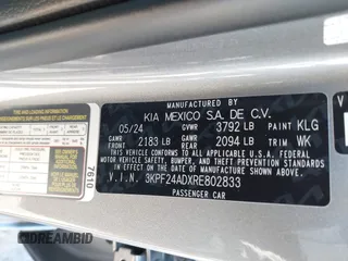 2024 Kia Forte LXS with VIN 3KPF24ADXRE802833, listed as a IAAI auction lot 42059433 with 9,734 mi miles and . Bid and sale history available at DreamBid. Image 9.