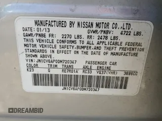 2013 Infiniti G37 Journey with VIN JN1CV6AP0DM720347, listed as a Copart auction lot 54224335 with Not provided miles and Salvage title. Bid and sale history available at DreamBid. Image 12.