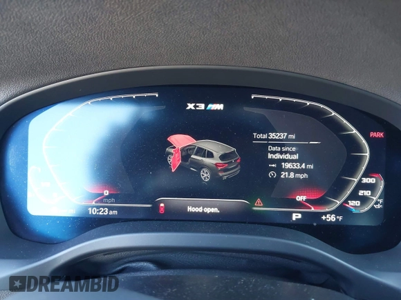 2021 BMW X3 M z VIN 5YMTS0C06M9F45134, wystawiony jako IAAI lot #41867376 z przebiegiem 35 237 mil mil oraz . Historia ofert i sprzedaży dostępna na DreamBid. Obrazek 7.