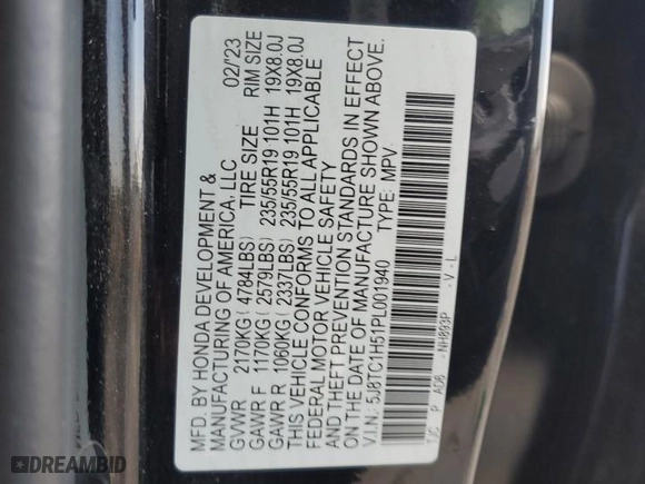 2023 Acura RDX w/Technology Package with VIN 5J8TC1H51PL001940, listed as a Copart auction lot 73582394 with 44,368 mi miles and Salvage Title. Bid and sale history available at carsss.com. Image 13.