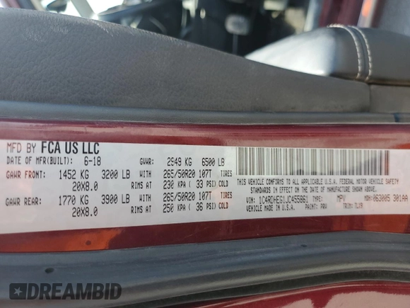 2018 Dodge Durango Citadel with VIN 1C4RDHEG1JC455861, listed as a Copart auction lot 76183274 with Not provided miles and Salvage title. Bid and sale history available at DreamBid. Image 13.