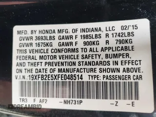 2015 Honda Civic Sedan LX with VIN 19XFB2E5XFE048514, listed as a IAAI auction lot 42067515 with 174,395 mi miles. Bid and sale history available at carsss.com. Image 9.