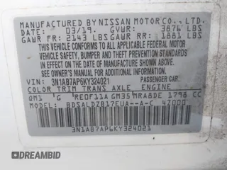 2019 Nissan Sentra SV with VIN 3N1AB7AP6KY324021, listed as a IAAI auction lot 42029000 with 89,179 mi miles and . Bid and sale history available at DreamBid. Image 9.