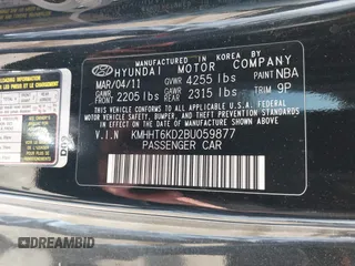 2011 Hyundai Genesis Coupe with VIN KMHHT6KD2BU059877, listed as a IAAI auction lot 42116791 with 88,706 mi miles and . Bid and sale history available at DreamBid. Image 9.
