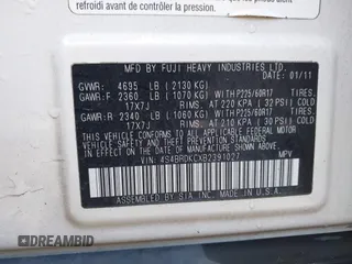 2011 Subaru Outback Limited Power Moon with VIN 4S4BRDKCXB2391027, listed as a IAAI auction lot 42028960 with 110,059 mi miles and . Bid and sale history available at DreamBid. Image 9.