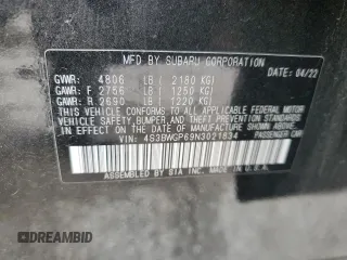 2022 Subaru Legacy Touring XT with VIN 4S3BWGP69N3021834, listed as a Copart auction lot 82534544 with 23,481 mi miles and Salvage title. Bid and sale history available at DreamBid. Image 12.