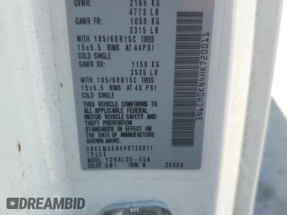 2017 Nissan NV200 S with VIN 3N6CM0KN4HK720011, listed as a Copart auction lot 53817365 with Not provided miles and Clean title. Bid and sale history available at DreamBid. Image 13.