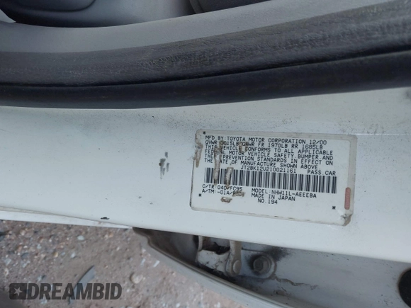 2001 Toyota Prius with VIN JT2BK12U210021161, listed as a IAAI auction lot 38066057 with Not Provided miles and . Bid and sale history available at DreamBid. Image 9.