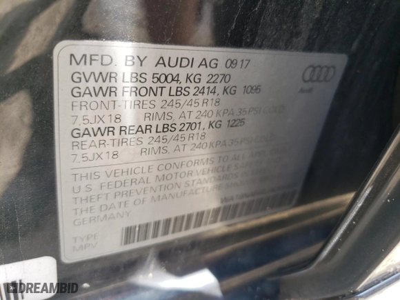 2018 Audi A4 allroad Premium Plus with VIN WA18NAF48JA059923, listed as a Copart auction lot 63495584 with 0 mi miles and Salvage Title. Bid and sale history available at carsss.com. Image 13.