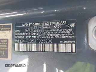 2010 Mercedes-Benz E 550 with VIN WDDKJ7CB5AF023208, listed as a IAAI auction lot 42516989 with 178,010 mi miles and . Bid and sale history available at DreamBid. Image 9.
