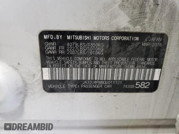 2016 Mitsubishi Lancer GT with VIN JA32U8FW9GU011121, listed as a Copart auction lot 82325464 with 101,202 mi miles and Salvage Title. Bid and sale history available at carsss.com. Image 12.