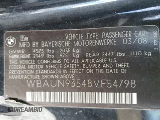 2008 BMW 1 Series 135i with VIN WBAUN93548VF54798, listed as a Copart auction lot 47209055 with 144,328 mi miles and Salvage title. Bid and sale history available at DreamBid. Image 12.