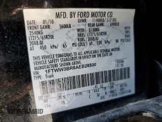2010 Ford F-350 XL с VIN 1FTWW3BR8AEB28500, выставлен на аукционе Copart как лот 46048905 с пробегом 341 655 миль миль и Списание • Salvage title. История ставок и продаж доступна на DreamBid. Изображение 12.