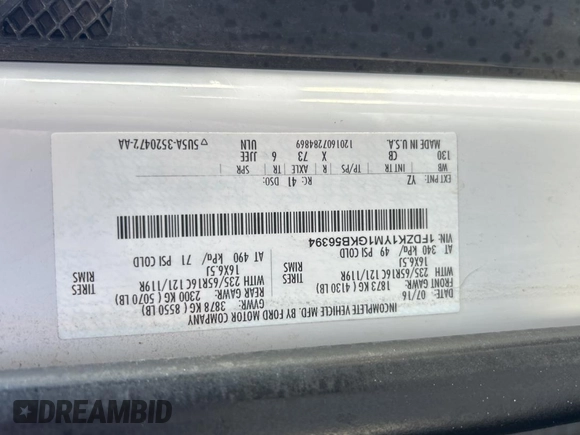 2016 Ford Transit with VIN 1FDZK1YM1GKB56394, listed as a Copart auction lot 50644355 with 69,827 mi miles and Clean Title. Bid and sale history available at DreamBid. Image 10.