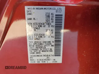 2017 Nissan Pathfinder Platinum with VIN 5N1DR2MN5HC908474, listed as a Copart auction lot 75912174 with 87,459 mi miles and Salvage Title. Bid and sale history available at carsss.com. Image 14.