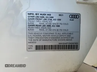 2022 Audi Q5 S line Premium Plus z VIN WA1EAAFY2N2007933, wystawiony jako Copart lot #83675384 z przebiegiem Nie podano mil oraz Szkoda całkowita • Salvage title. Historia ofert i sprzedaży dostępna na DreamBid. Obrazek 13.