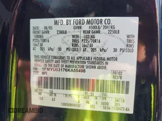 2006 Ford Escape XLT with VIN 1FMYU03176KA55498, listed as a IAAI auction lot 42499429 with 156,298 mi miles and . Bid and sale history available at DreamBid. Image 9.