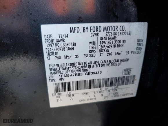 2015 Ford Explorer with VIN 1FM5K7B85FGB39483, listed as a Copart auction lot 47204855 with 116,075 mi miles and Salvage Title. Bid and sale history available at carsss.com. Image 13.