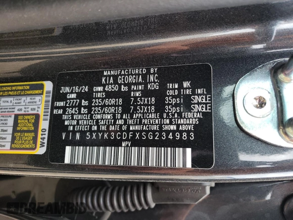 2025 Kia Sportage EX with VIN 5XYK3CDFXSG234983, listed as a Copart auction lot 71977174 with 799 mi miles and Salvage Title. Bid and sale history available at carsss.com. Image 13.