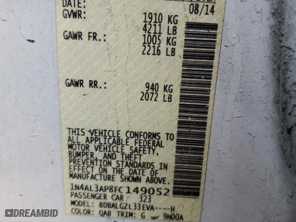 2015 Nissan Altima 2.5 with VIN 1N4AL3AP8FC149052, listed as a Copart auction lot 42566415 with 120,780 mi miles and Salvage Title. Bid and sale history available at carsss.com. Image 14.