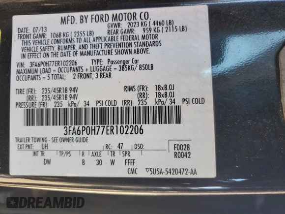 2014 Ford Fusion SE with VIN 3FA6P0H77ER102206, listed as a Copart auction lot 42643865 with 0 mi miles and Non Repairable. Bid and sale history available at carsss.com. Image 12.