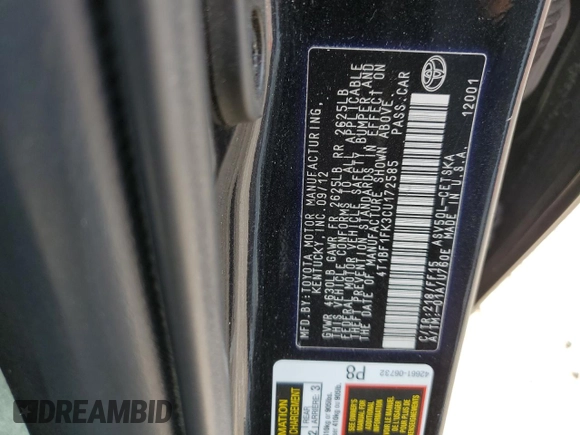 2012 Toyota Camry L with VIN 4T1BF1FK3CU172585, listed as a Copart auction lot 53835745 with 144,690 mi miles and Salvage Title. Bid and sale history available at DreamBid. Image 13.