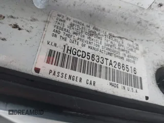 1996 Honda Accord LX with VIN 1HGCD5633TA266516, listed as a IAAI auction lot 41839684 with 162,523 mi miles and . Bid and sale history available at carsss.com. Image 9.