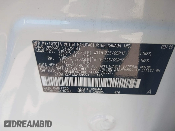 2018 Toyota RAV4 XLE z VIN 2T3WFREV1JW459553, wystawiony jako IAAI lot #42423474 z przebiegiem 129 523 mil mil oraz . Historia ofert i sprzedaży dostępna na DreamBid. Obrazek 9.