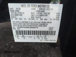 2020 Ford Edge Titanium with VIN 2FMPK3K98LBA66316, listed as a IAAI auction lot 42629838 with 75,086 mi miles and . Bid and sale history available at DreamBid. Image 9.