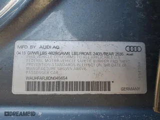 2013 Audi A4 Premium Plus with VIN WAUHFAFL8DN045654, listed as a Copart auction lot 49978045 with 154,273 mi miles and Salvage Title. Bid and sale history available at carsss.com. Image 12.