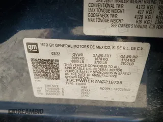 2022 Chevrolet Silverado 1500 Custom with VIN 3GCPWBEK7NG216725, listed as a Copart auction lot 42223865 with 27,106 mi miles and Salvage Title. Bid and sale history available at DreamBid. Image 13.