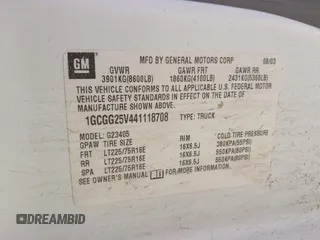 2004 Chevrolet Express Cargo Van with VIN 1GCGG25V441118708, listed as a IAAI auction lot 42144915 with 327,928 mi miles. Bid and sale history available at carsss.com. Image 9.