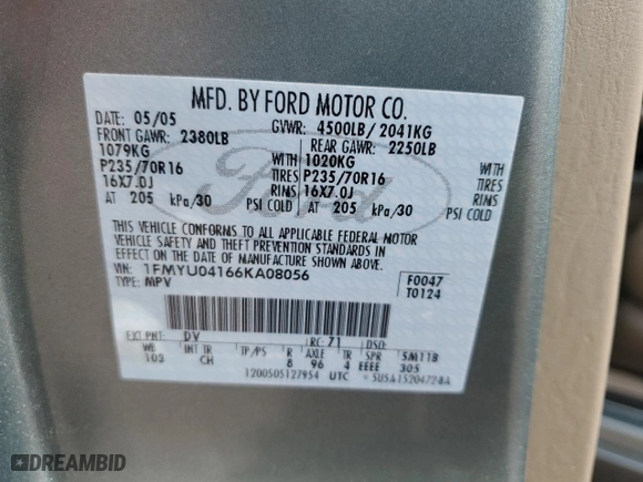 2006 Ford Escape Limited with VIN 1FMYU04166KA08056, listed as a Copart auction lot 45030965 with 0 mi miles and Salvage Title. Bid and sale history available at carsss.com. Image 12.