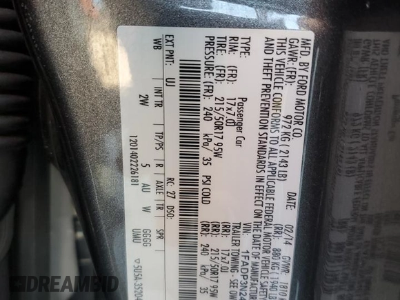 2014 Ford Focus Titanium with VIN 1FADP3N24EL269008, listed as a Copart auction lot 56396975 with 116,856 mi miles and Salvage title. Bid and sale history available at DreamBid. Image 12.