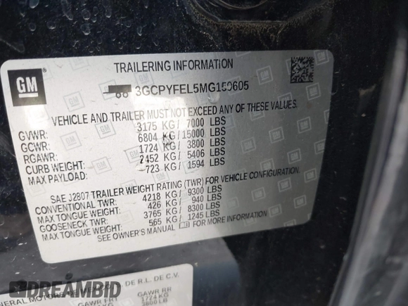 2021 Chevrolet Silverado 1500 LT Trail Boss with VIN 3GCPYFEL5MG150605, listed as a IAAI auction lot 40951452 with 47,577 mi miles and . Bid and sale history available at DreamBid. Image 9.