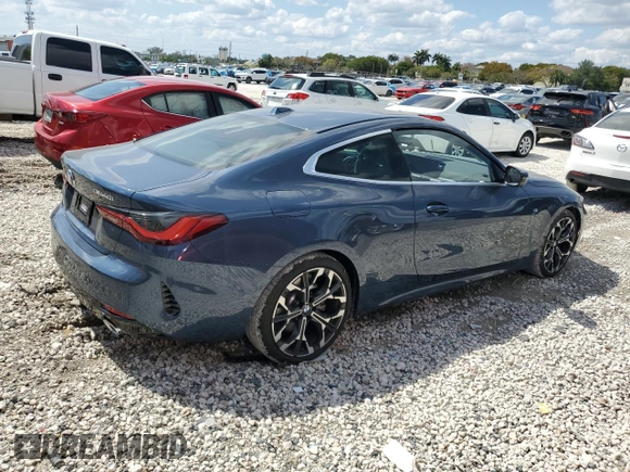 2025 BMW 4 Series 430i with VIN WBA43DA07SCU37586, listed as a Copart auction lot 52437105 with 812 mi miles and Salvage title. Bid and sale history available at DreamBid. Image 3.