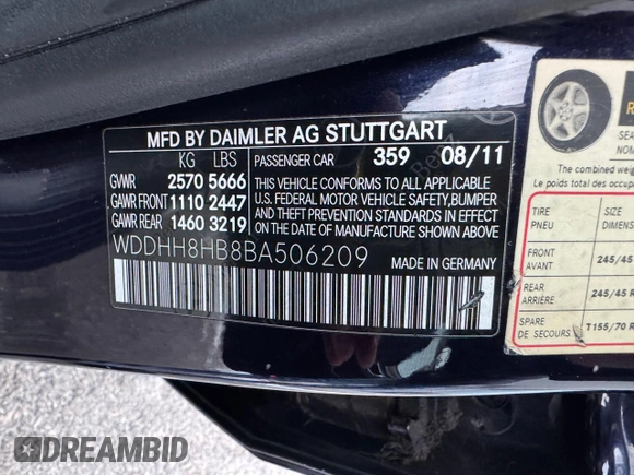 2011 Mercedes-Benz E 350 Luxury with VIN WDDHH8HB8BA506209, listed as a Copart auction lot 42226005 with 205,828 mi miles and Clean Title. Bid and sale history available at DreamBid. Image 10.